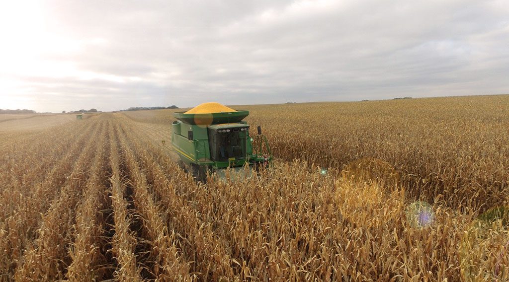 A tractor harvesting a crop